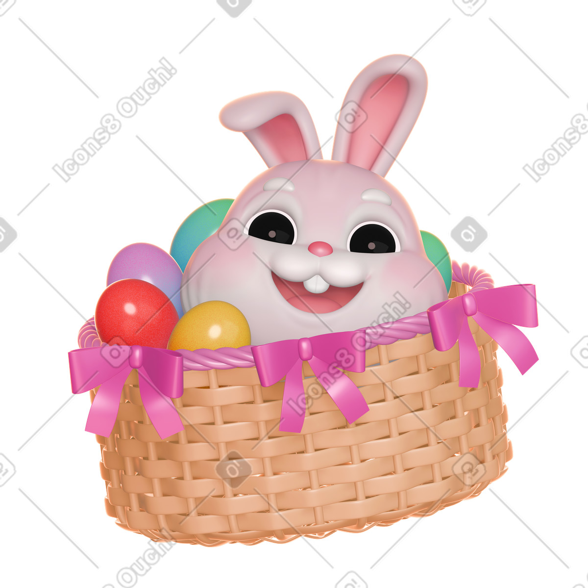 Easter bunny in a basket illustration 3D Holidays style download PNG, SVG