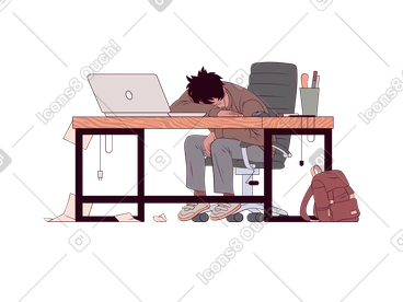Man sleeping at the desk PNG, SVG