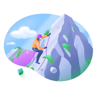 A climber scaling different levels of a rugged mountain face