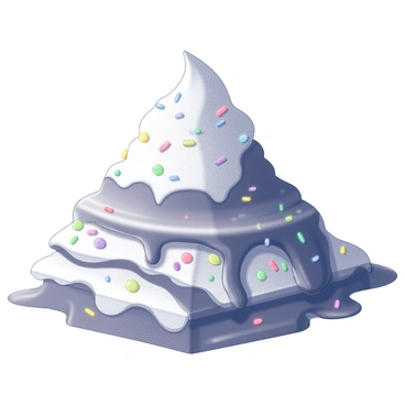 A mountain made of layers of ice cream topped with syrup and sprinkles