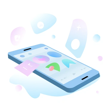 A smartphone is positioned on a flat surface, showcasing a banking app on its screen. The app displays various colorful icons representing different financial services, such as savings, investments, and transaction history. The smartphone has a sleek design with a glossy finish, reflecting soft light. The background features a subtle gradient of pastel colors, enhancing the overall composition.