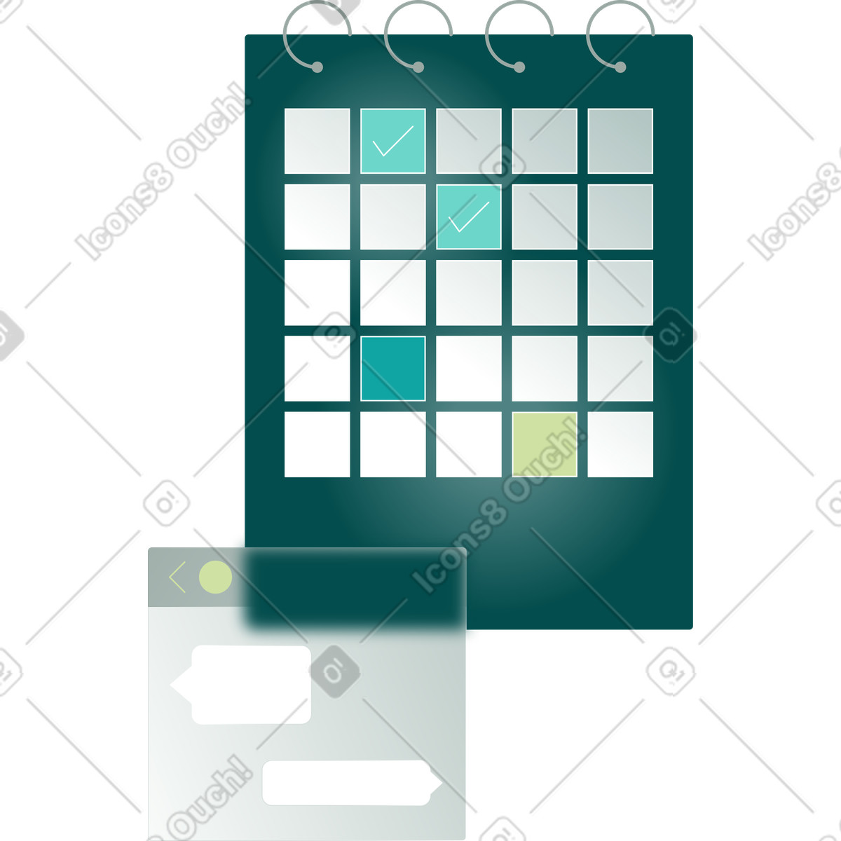Kalender mit messenger-fenster-Illustration im Office-Stil als Download in PNG, SVG