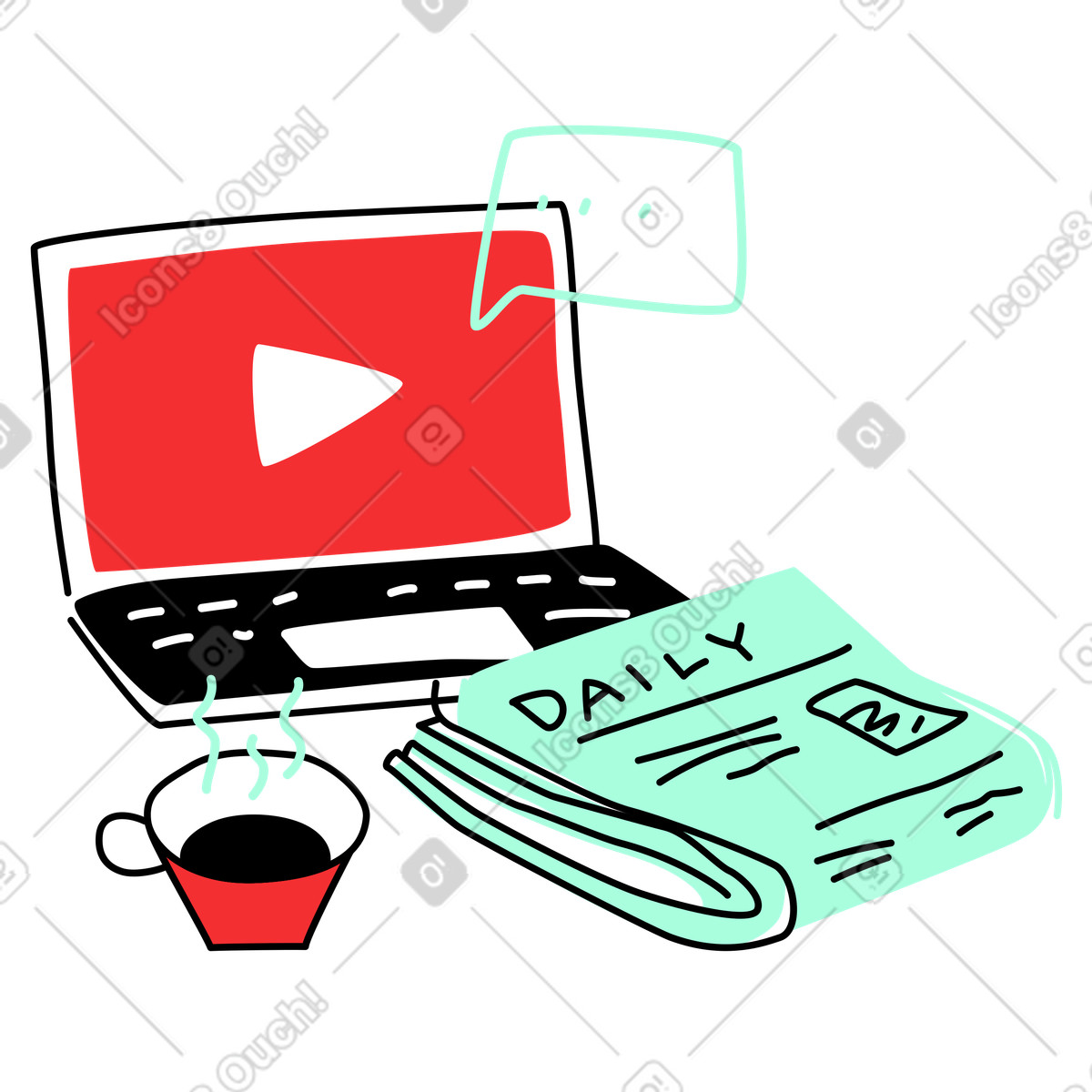 Ilustração de Laptop, xícara café e jornal em no estilo Spicy para baixar em PNG, SVG