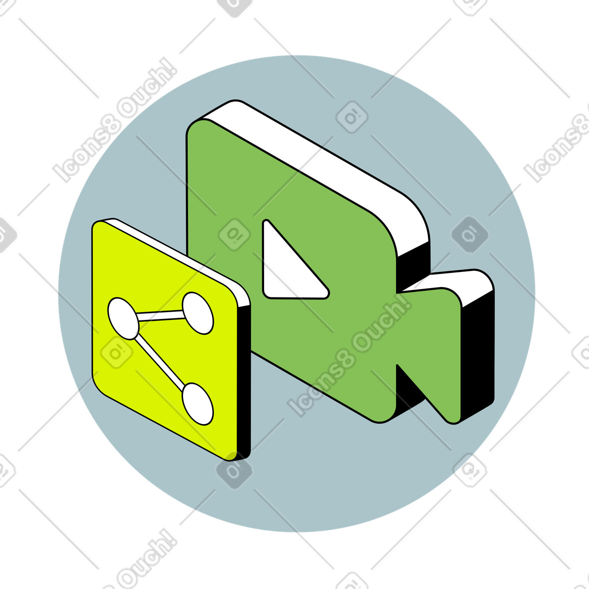 Ilustración Icono de intercambio contenido video isométrico en estilo Isometric a descargar en PNG y SVG