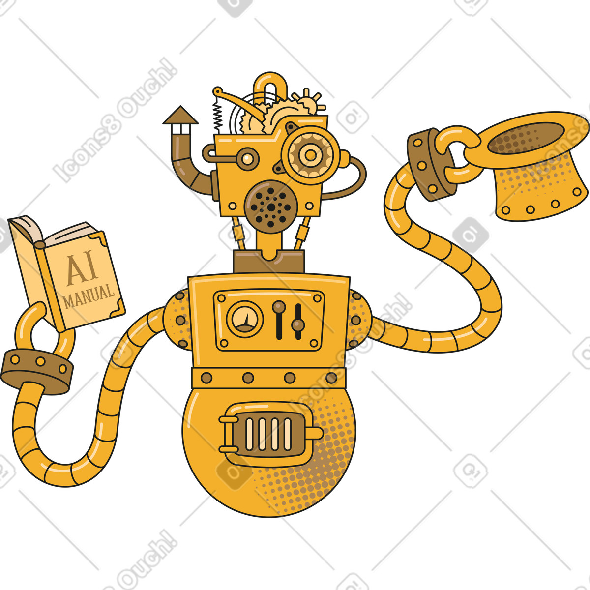 Ilustração de Robot with a hat and book in his hands em no estilo Rubber para baixar em PNG, SVG