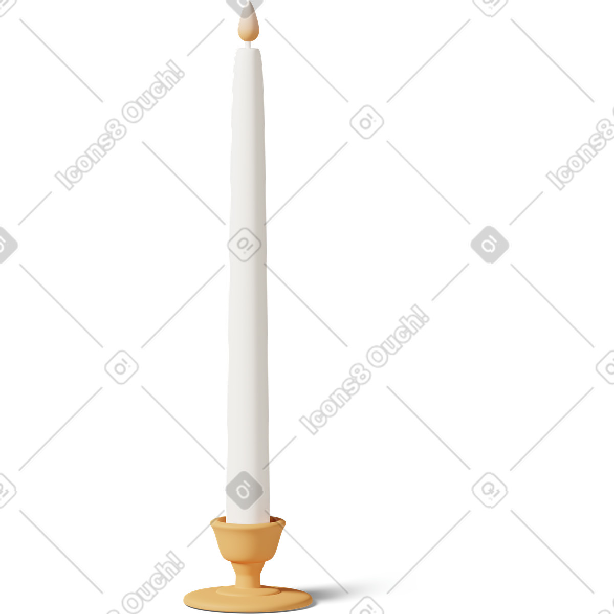 Tall lit candle in orange candlestick illustration 3D Casual life style download PNG, SVG
