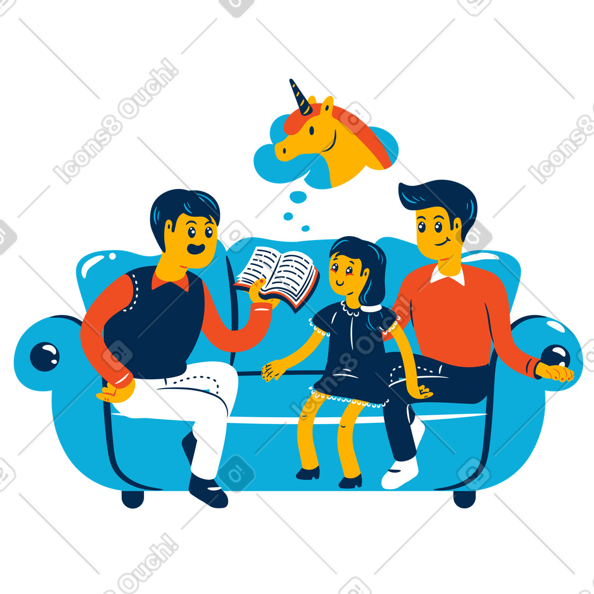 Ilustração de Família lendo contos fadas juntos em no estilo Flame para baixar em PNG, SVG