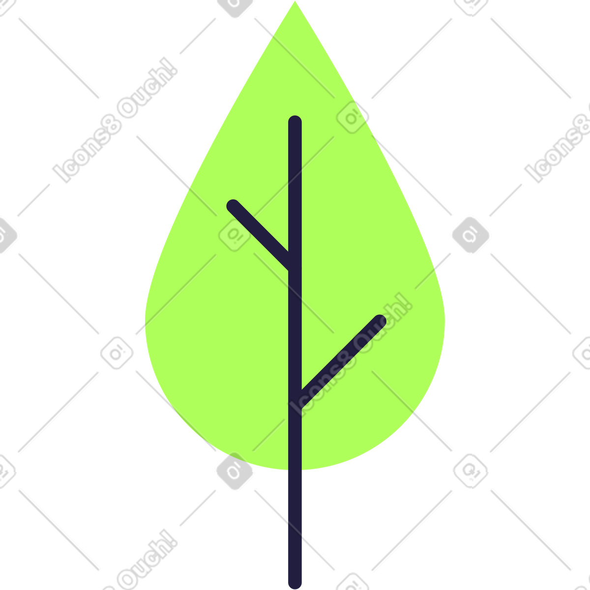 Green leaf with black stem and two veins-Illustration im Mellow-Stil als Download in PNG, SVG