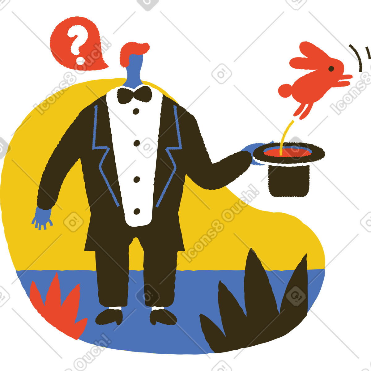 Magician pulling a rabbit out of hat, Account logout or session timeout illustration in Bermuda style download in PNG, SVG