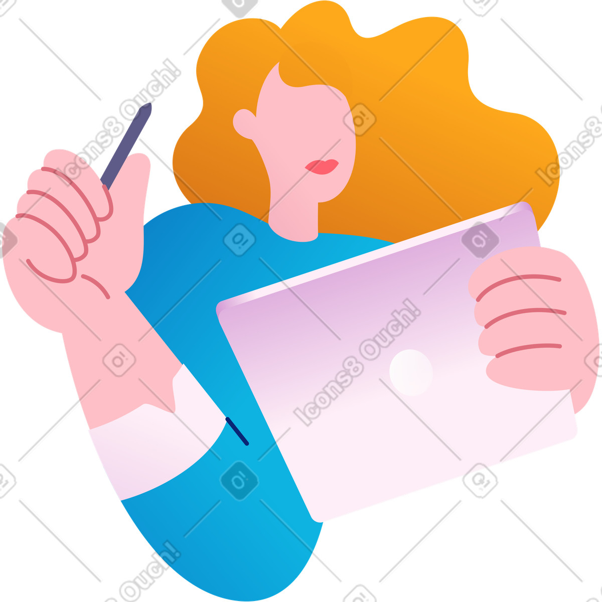 Ilustración Mujer joven con una tableta y un lápiz en estilo Colors a descargar en PNG SVG