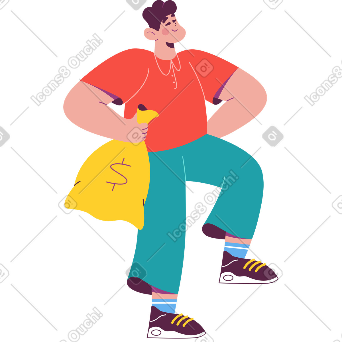 下载 Sammy 风格的 手里拿着一袋钱的男人 插画，支持 PNG、SVG 格式