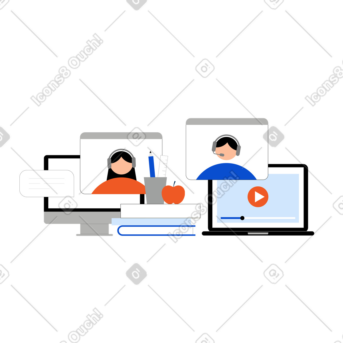 Online education and virtual learning illustration in Tiny style download in PNG, SVG