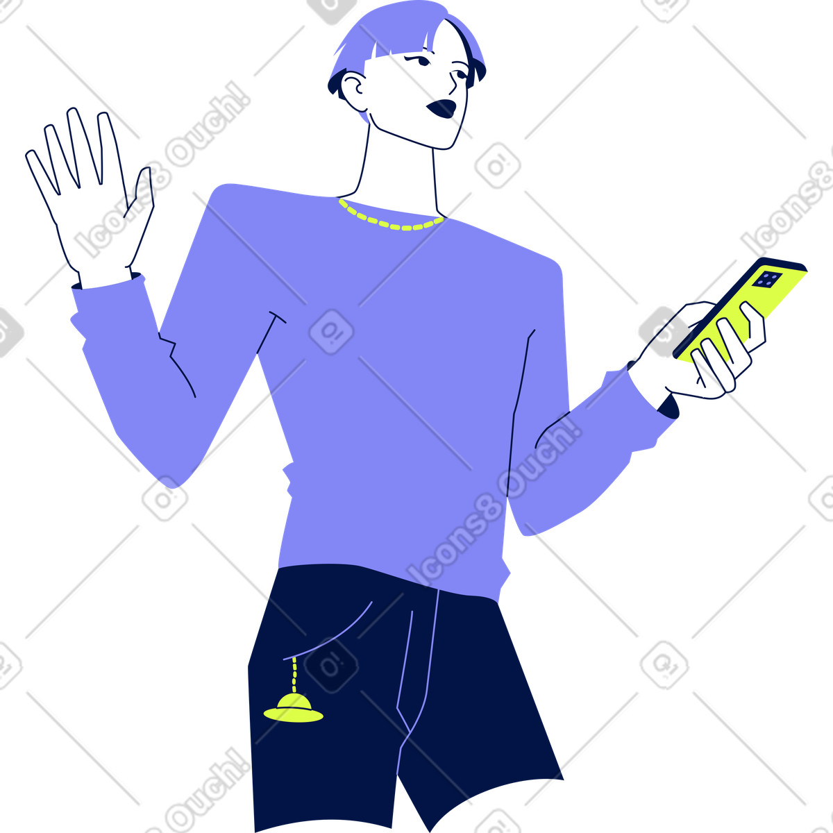 Ilustración Joven sosteniendo un teléfono en estilo Glow a descargar en PNG y SVG
