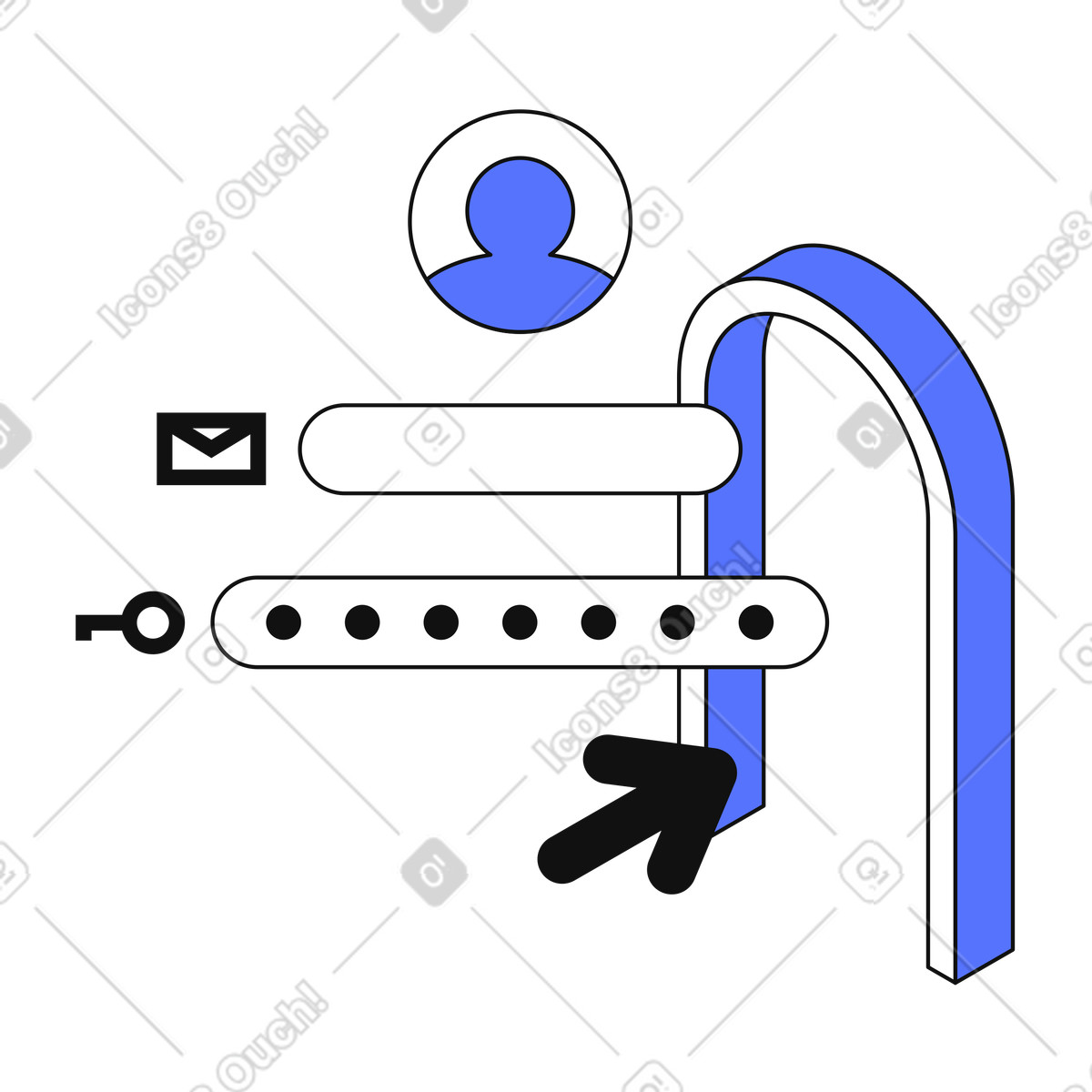 Main 스타일의 Cybersecurity concept depicting protected login credentials unlocking digital gateway 일러스트레이션 PNG, SVG 다운로드
