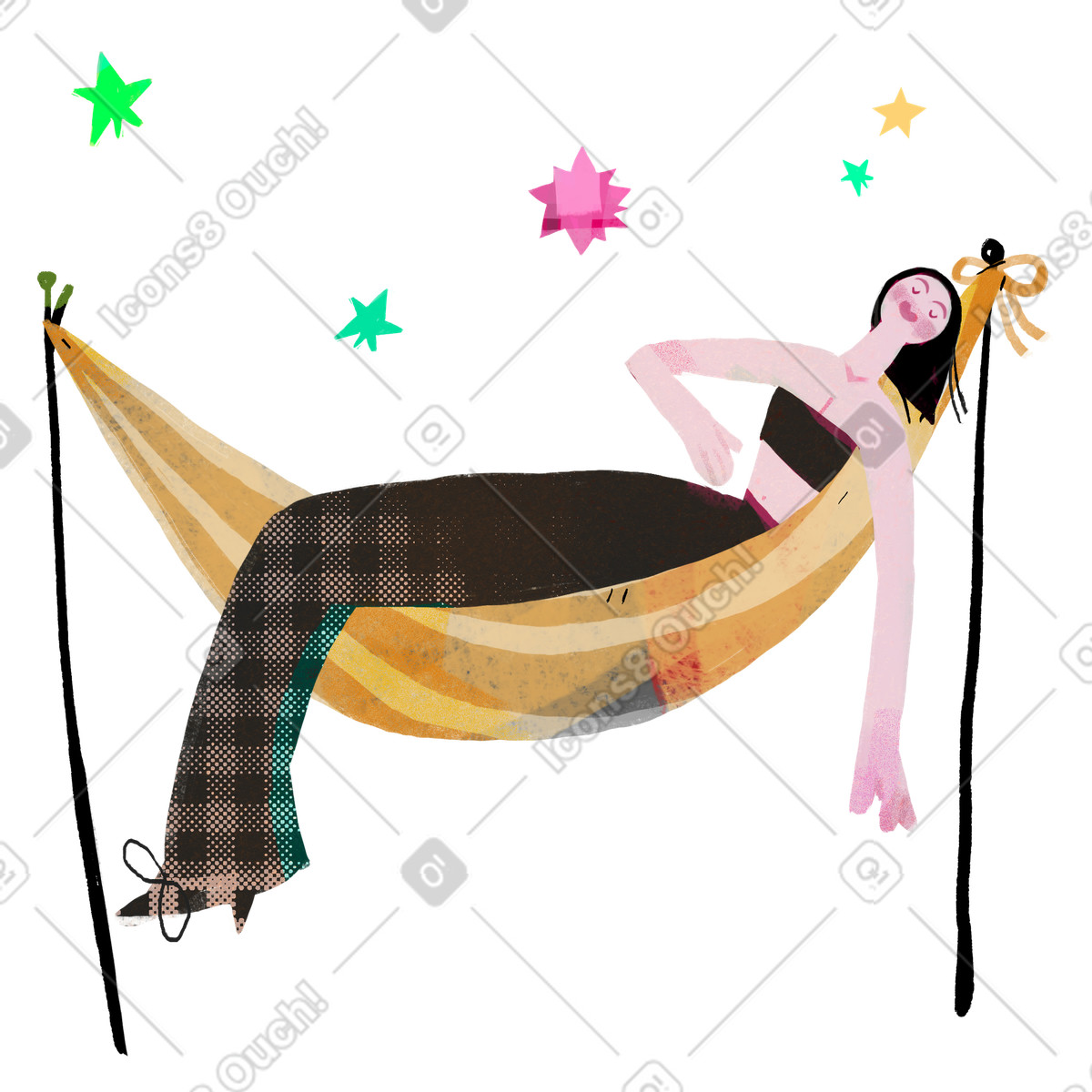 Donna che si rilassa su un'amaca illustrazione in stile Fabulous scarica in PNG, SVG