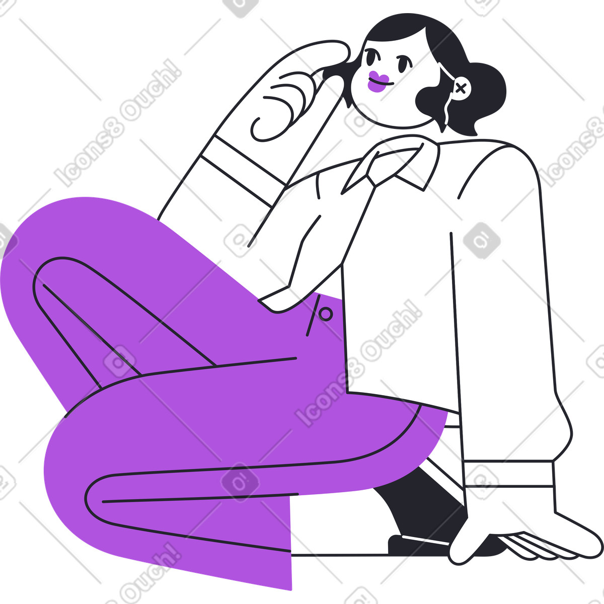 Ilustração de Menina sentada com uma perna debaixo dela em no estilo Grapy para baixar em PNG, SVG