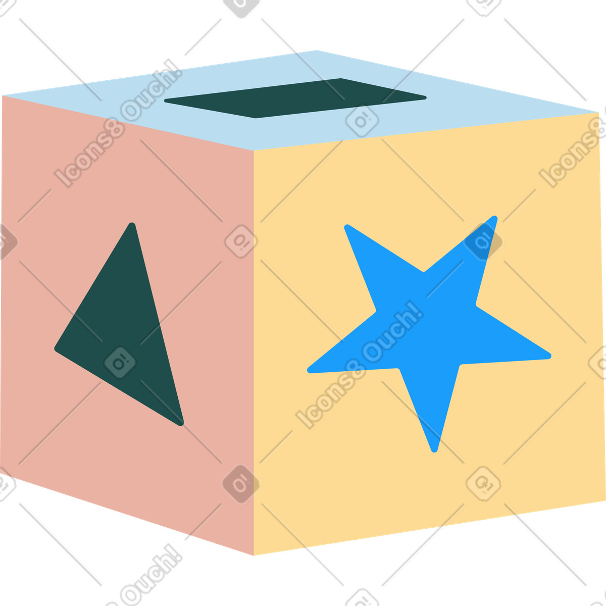 Farbiger kinderwürfel mit löchern in verschiedenen formen-Illustration im Kiddo-Stil als Download PNG, SVG