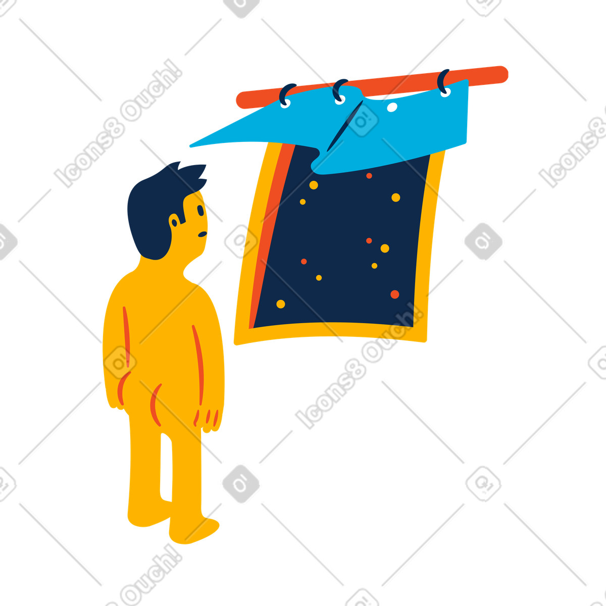 창가에 서 있는 몽유병 벌거벗은 남자 illustration in Flame style download in PNG, SVG