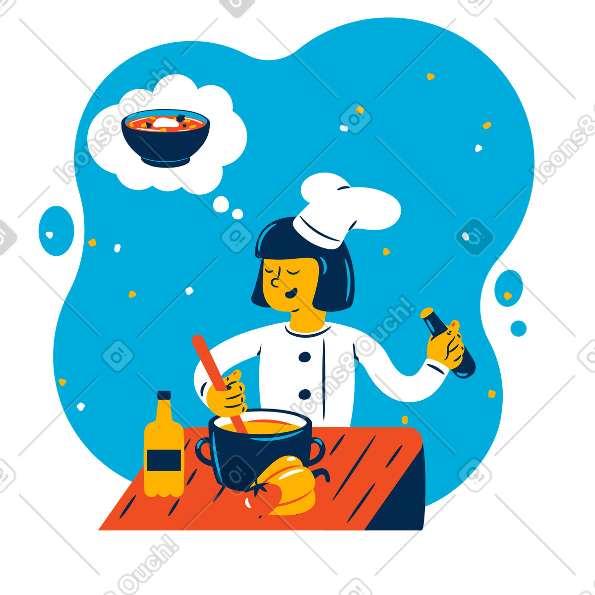 Cook sta preparando la zuppa illustrazione in stile Flame scarica in PNG, SVG