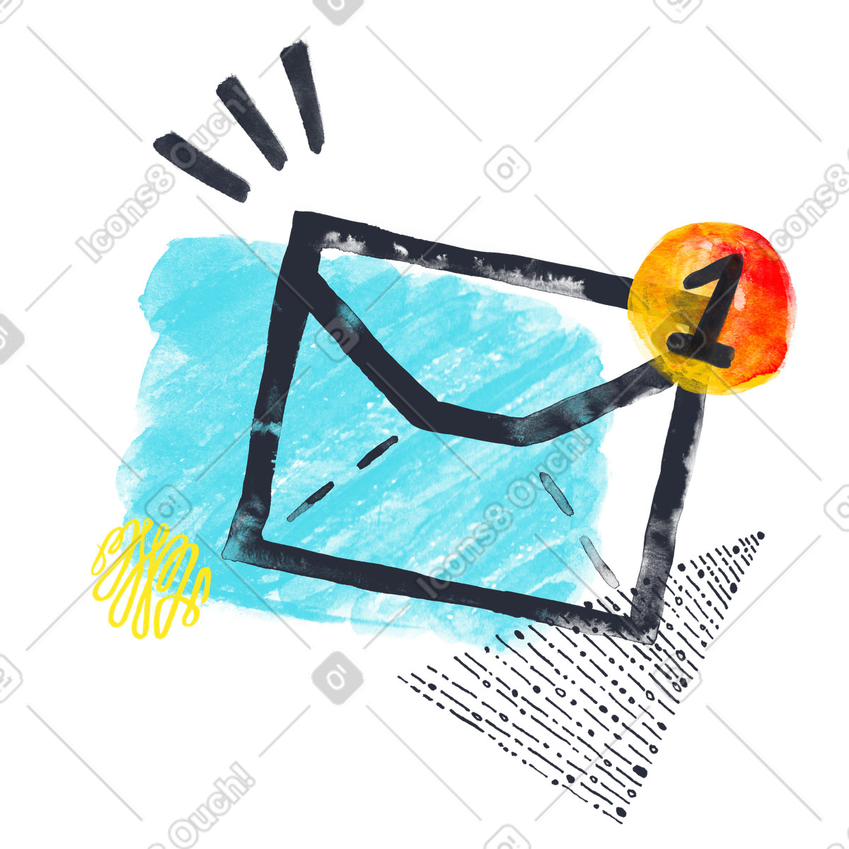 Envelope with notification badge, New message alert-Illustration im Inky-Stil als Download in PNG, SVG