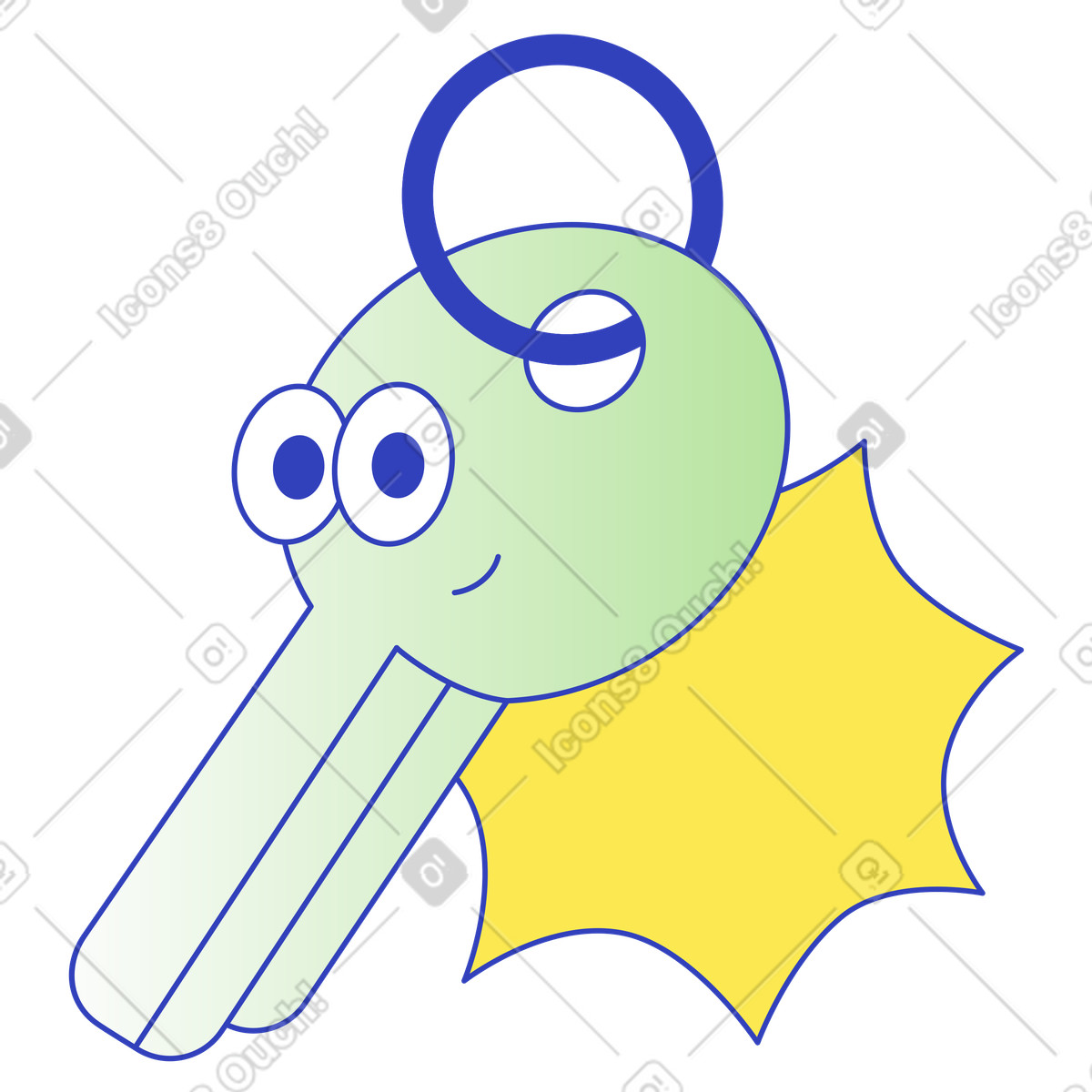 Smiling key with burst shape, secure login and authentication illustration in Eyeful style download in PNG, SVG