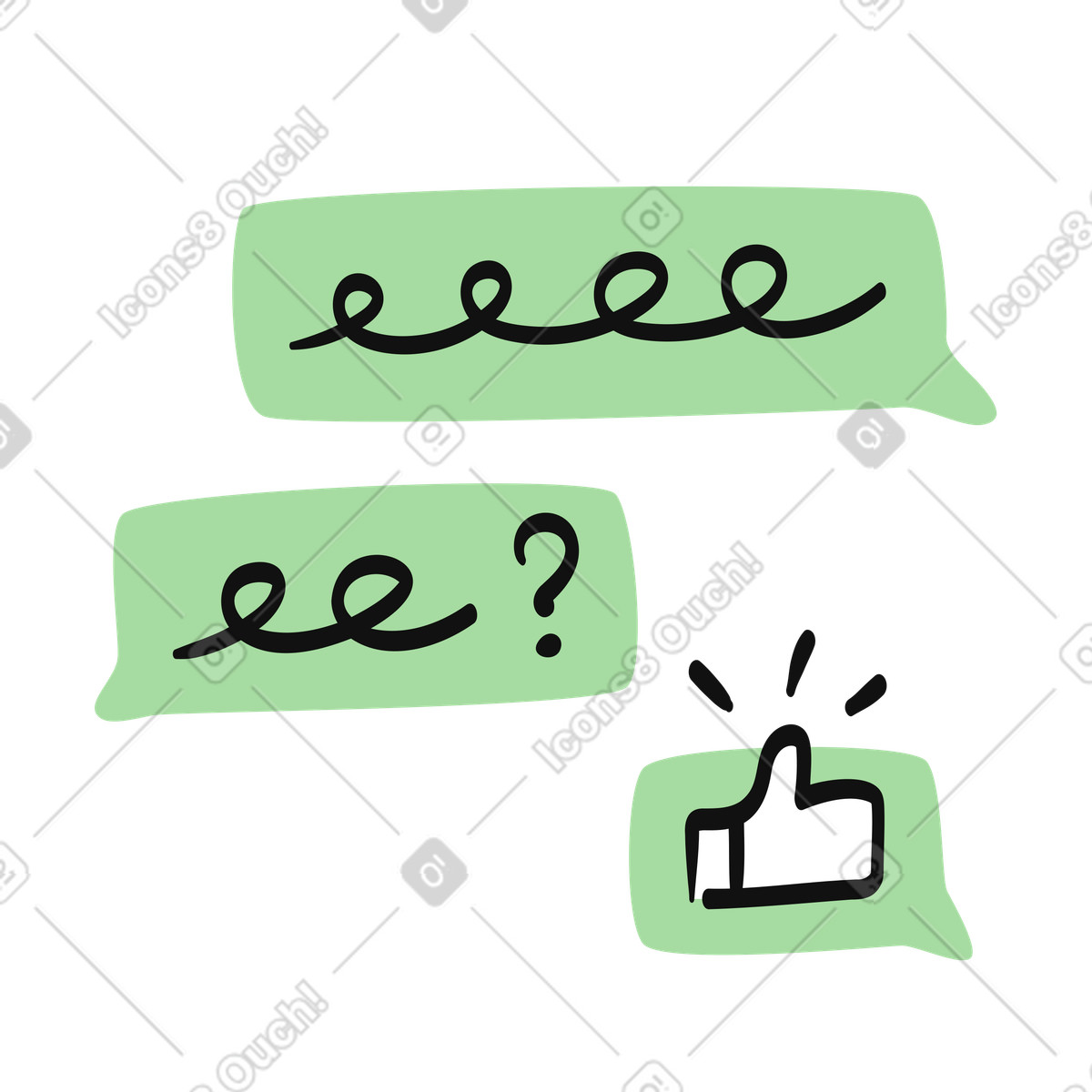 Иллюстрация Chat bubbles conversation with question mark and thumbs up reaction в стиле Organic — скачать в форматах PNG, SVG