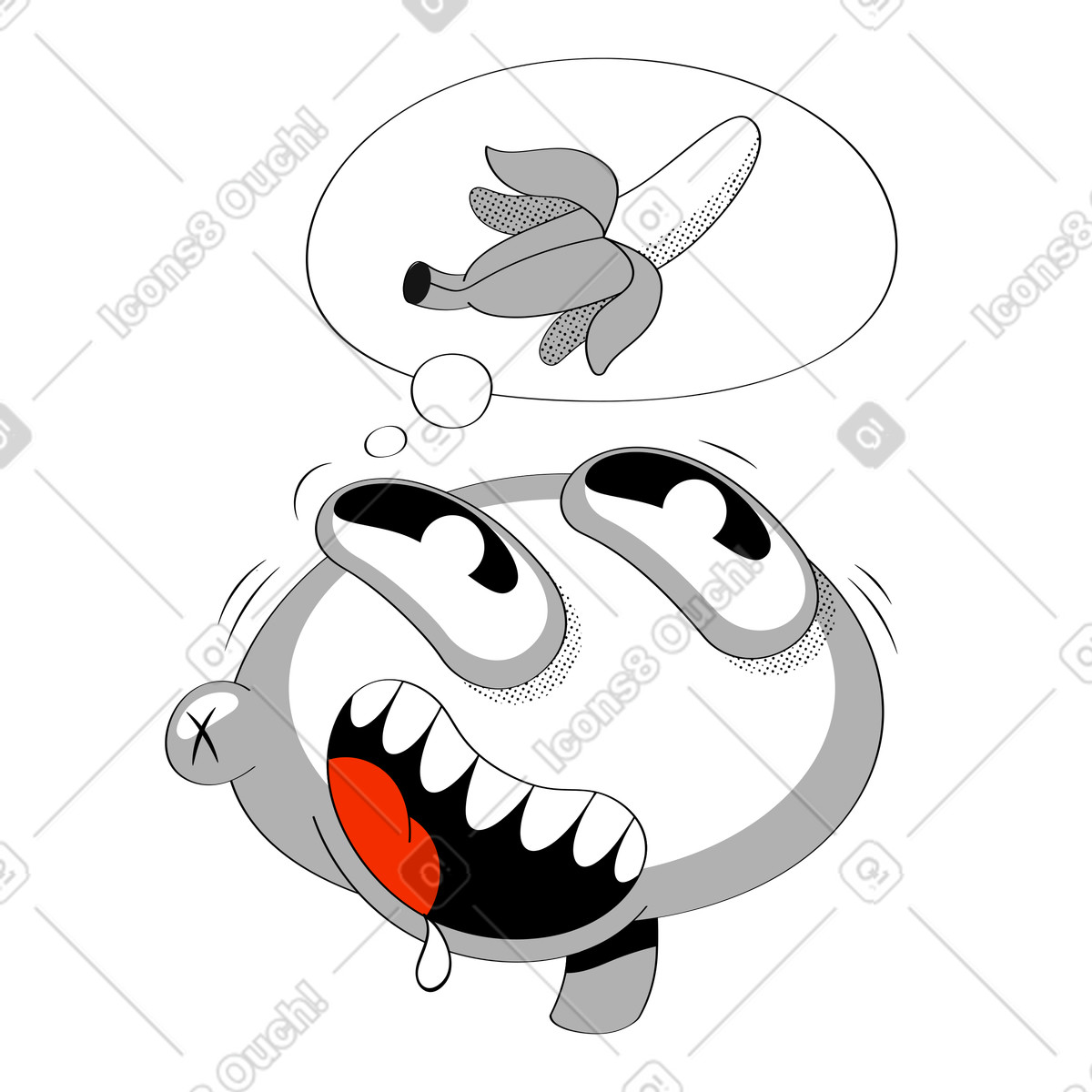 Looney スタイルの バナナを夢見る空腹の男 のイラストをPNG、SVG形式でダウンロード