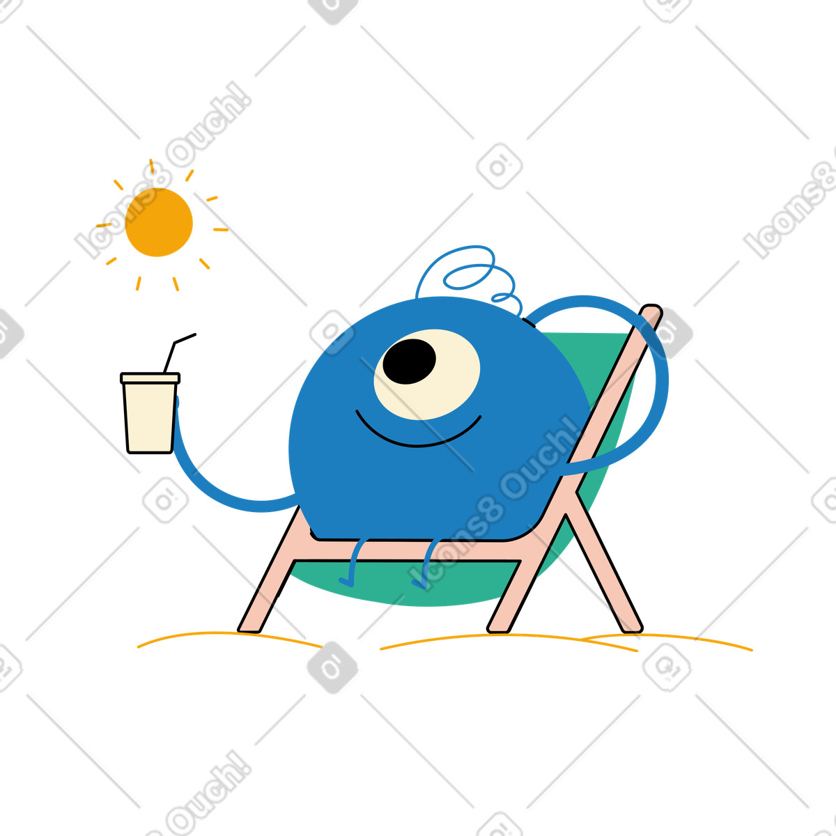 Charakter beim sonnenbaden am strand-Illustration im Jelly-Stil als Download in PNG, SVG