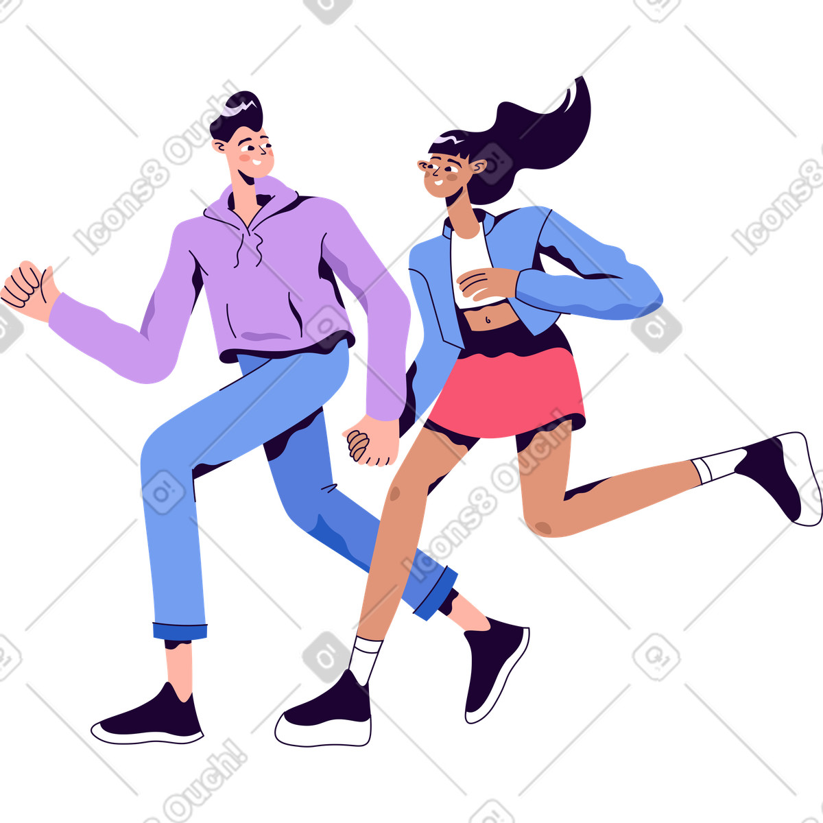 Ilustração de Mulher e homem mãos dadas correndo em no estilo Martina para baixar em PNG, SVG
