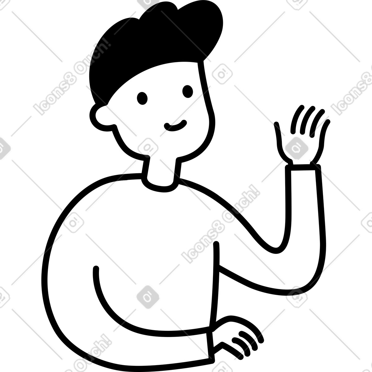 Character waving hand with smile and simple minimal body shape illustrazione in stile Notion Line Art scarica in PNG, SVG