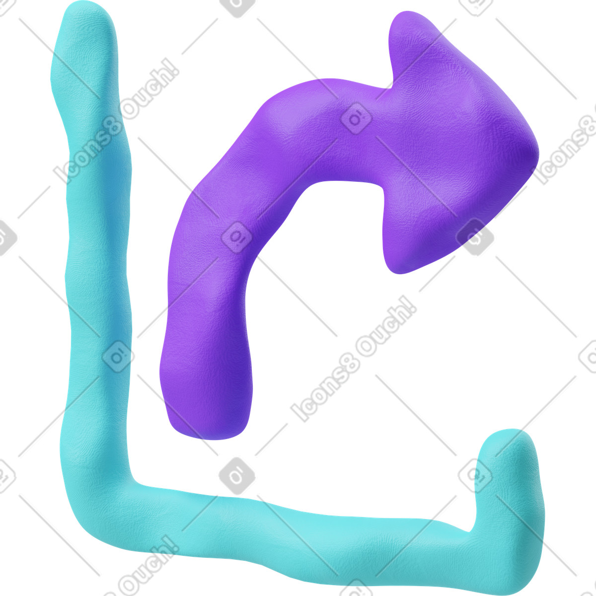 Three-quarter view of a sharing arrow icon illustration in 3D Plastilina style download in PNG, SVG