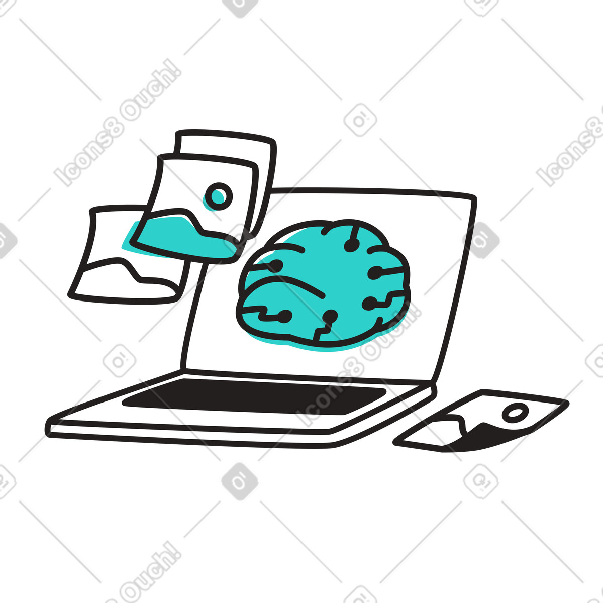 Generazione di immagini tramite intelligenza artificiale su laptop illustrazione in stile Little scarica in PNG, SVG