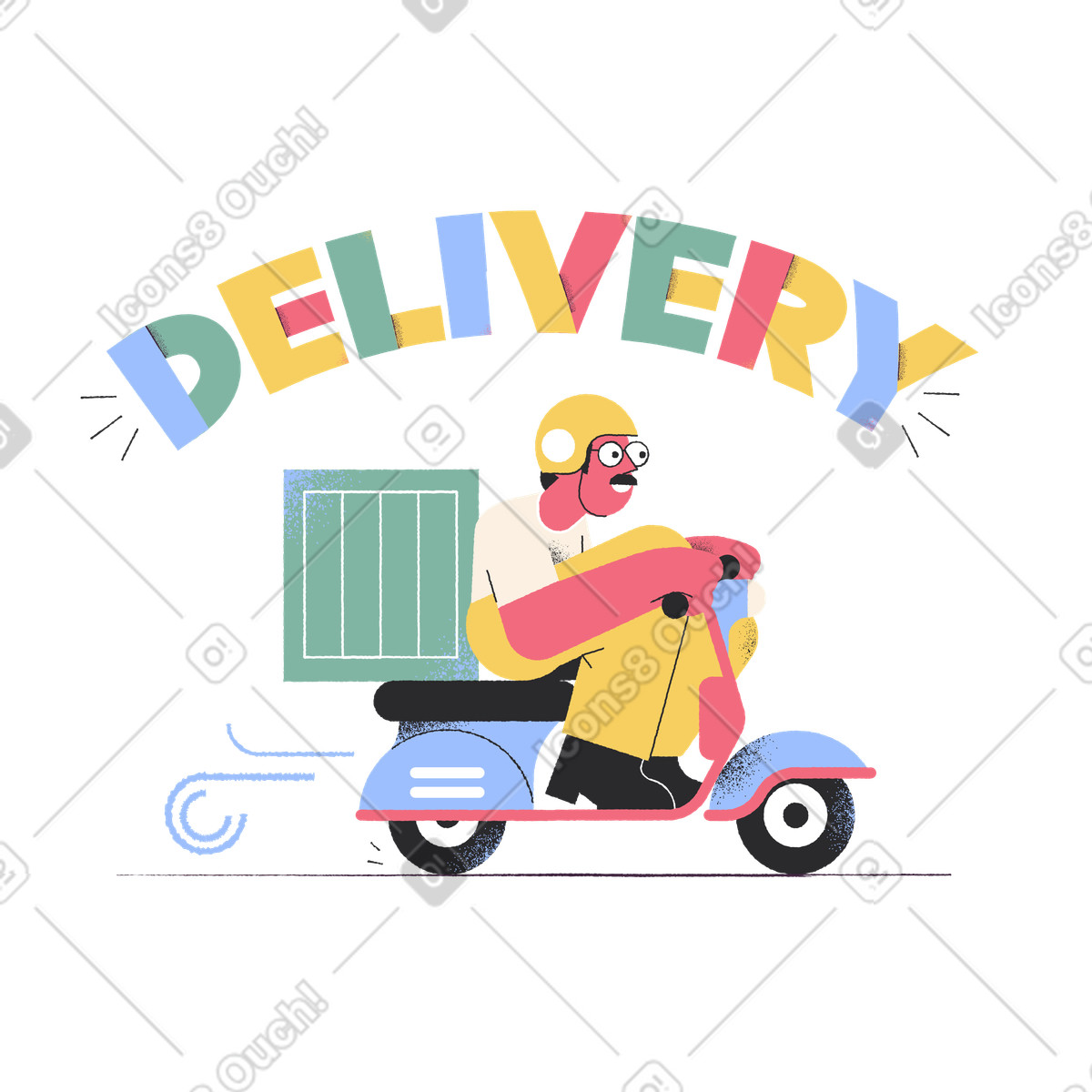 Lettering delivery with man on the scooter illustration in Pablo style download in PNG, SVG