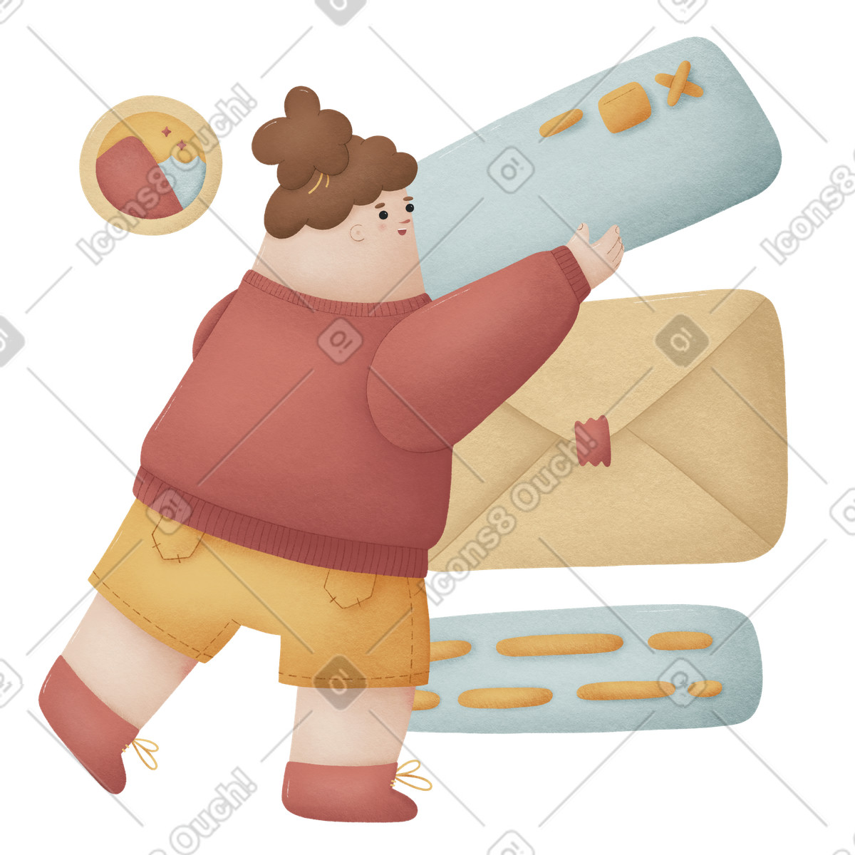 Donna che progetta un sito web con grandi elementi illustrazione in stile Woolly scarica in PNG, SVG