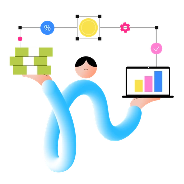 A person balancing money and a chart - Knotty style illustration