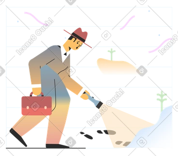 Detective with flashlight following the trail PNG, SVG