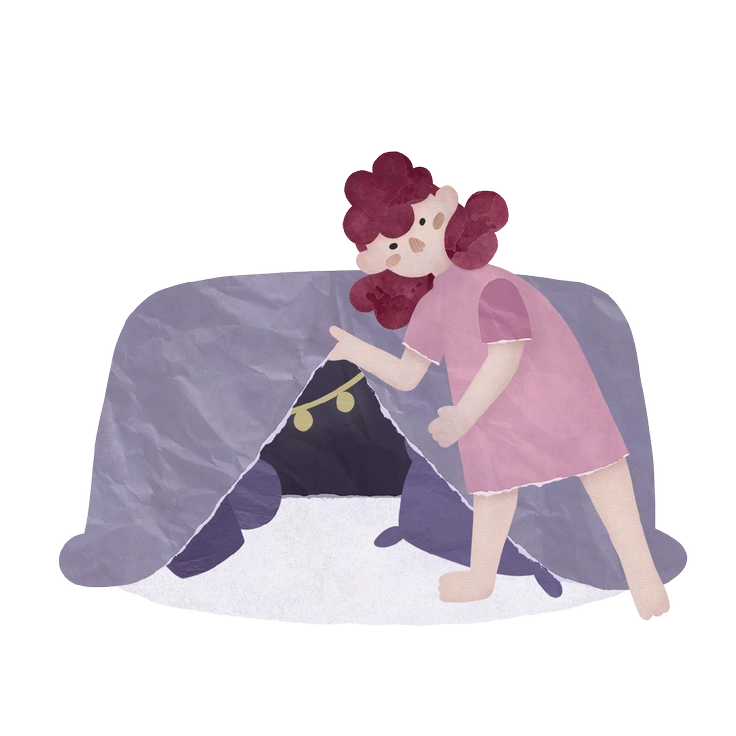 A girl standing on a scale, boy behind - Papery style illustration