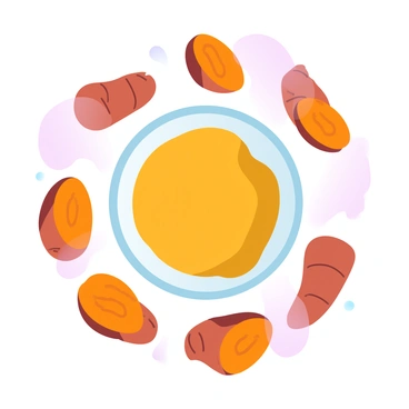 A small bowl filled with a smooth mixture of "turmeric" and "honey" is placed at the center of the image. The bowl is made of a light-colored ceramic, showcasing its contents. Surrounding the bowl are several "fresh turmeric root slices," revealing their vibrant orange interior. The slices are arranged in a circular pattern around the bowl, emphasizing their texture and rich color. The background features a subtle gradient of pastel colors, enhancing the overall warmth of the composition.