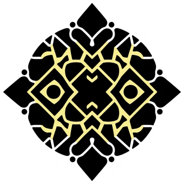 A bold Art Deco motif features intricate geometric patterns in gold and black. The design showcases angular shapes, including chevrons and zigzags, creating a striking visual contrast. The gold elements shimmer against the deep black background, emphasizing the luxurious style. The overall composition is symmetrical, enhancing the boldness of the motif.