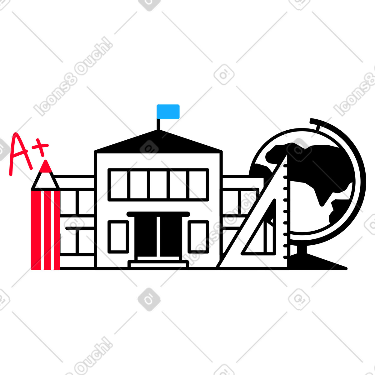 School building, globe and other stationery illustration in Transistor style download in PNG, SVG