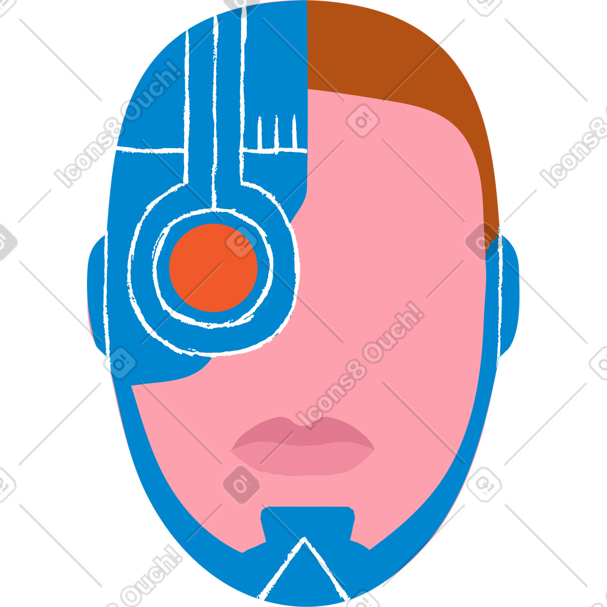 Rush 스타일의 Cyborg face 일러스트레이션 PNG, SVG 다운로드