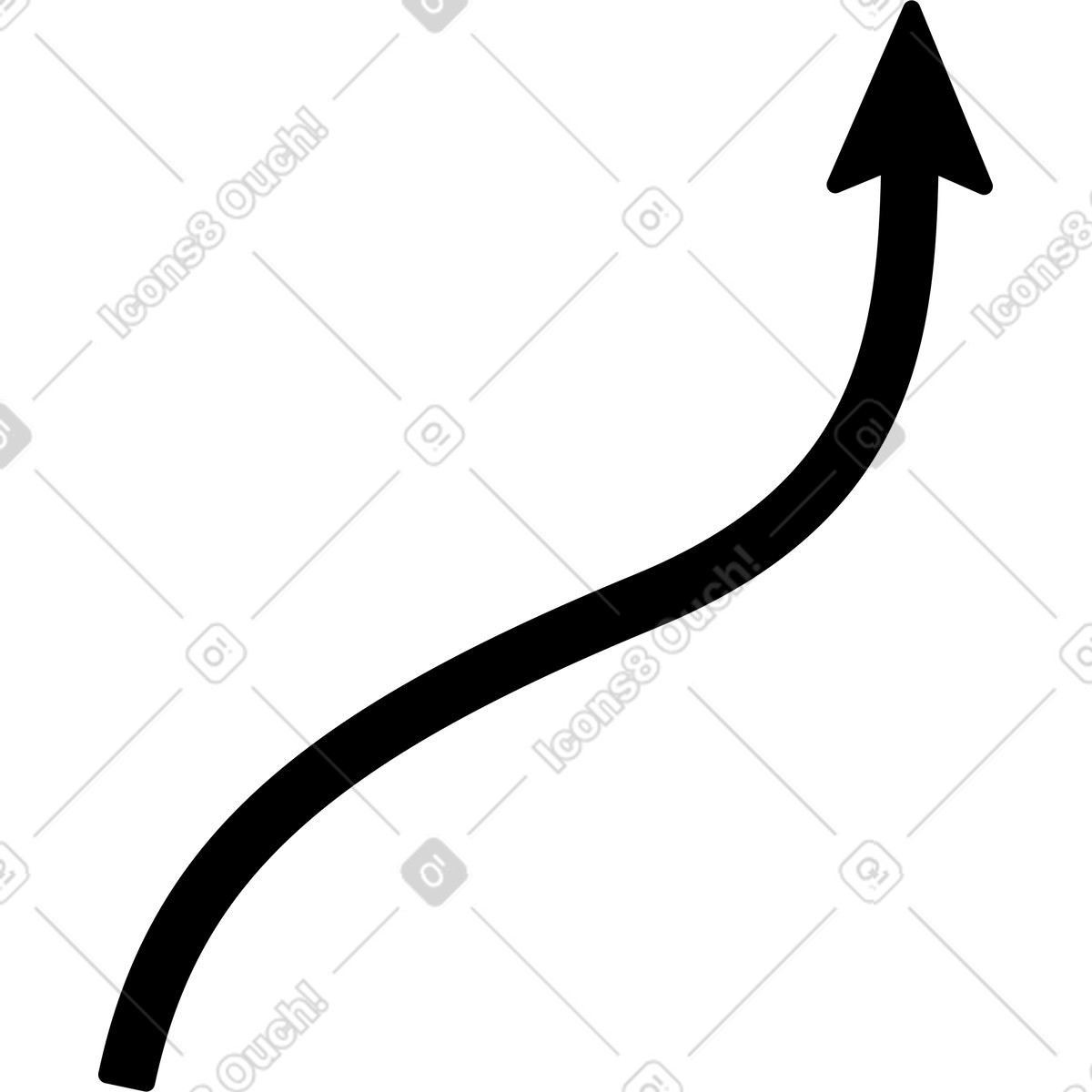 Illustration Arrow curved upward with thick line and pointed triangular head dans le style Notion Art à télécharger aux formats PNG, SVG