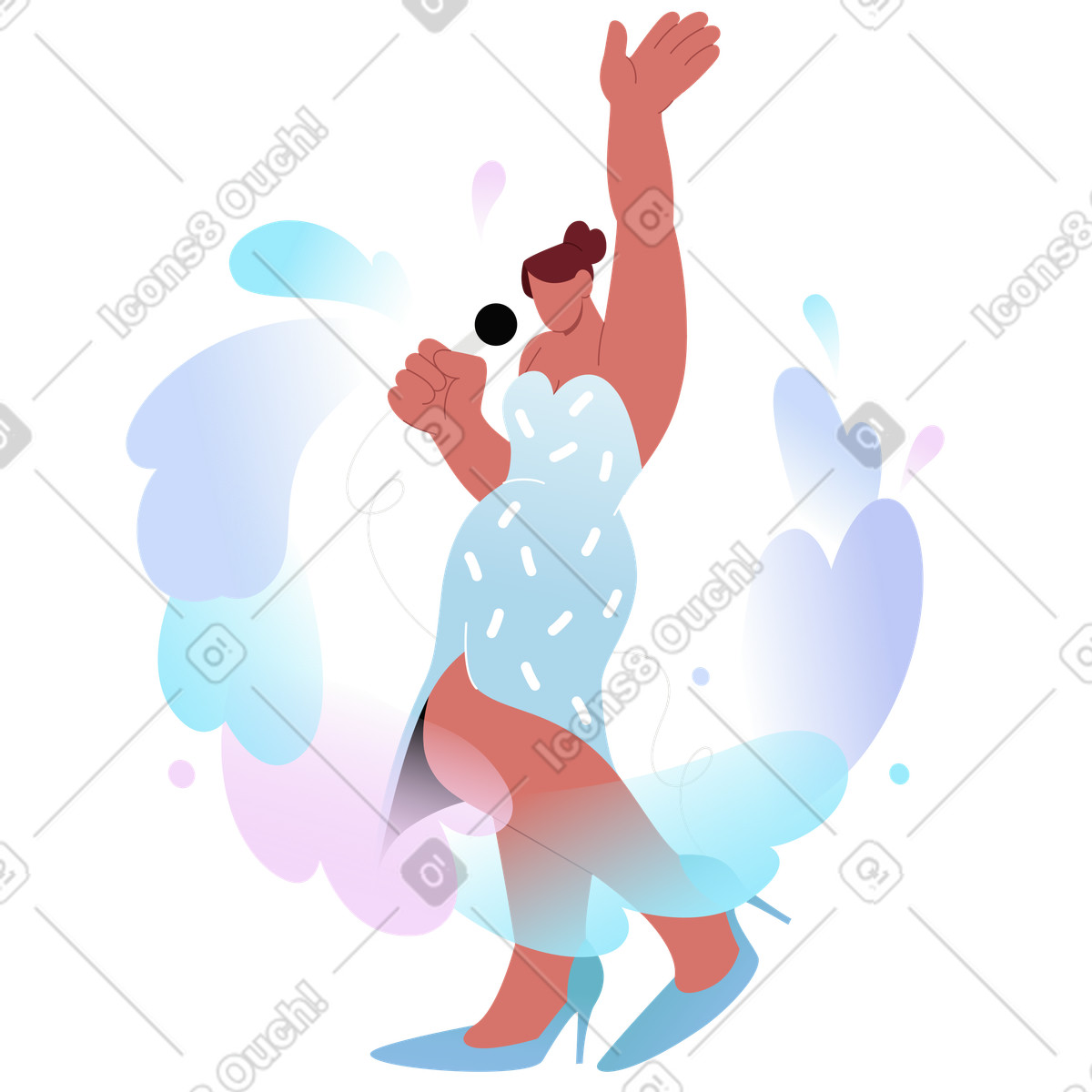 Singer on stage with microphone, Talent show or music event illustration in Airy style download in PNG, SVG