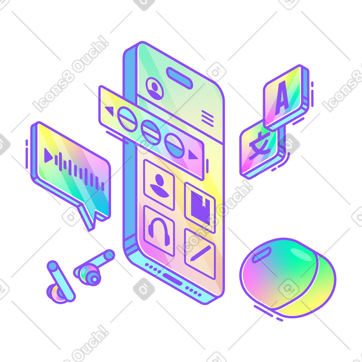 Smartphone with language app interface illustration education technology clipart images PNG