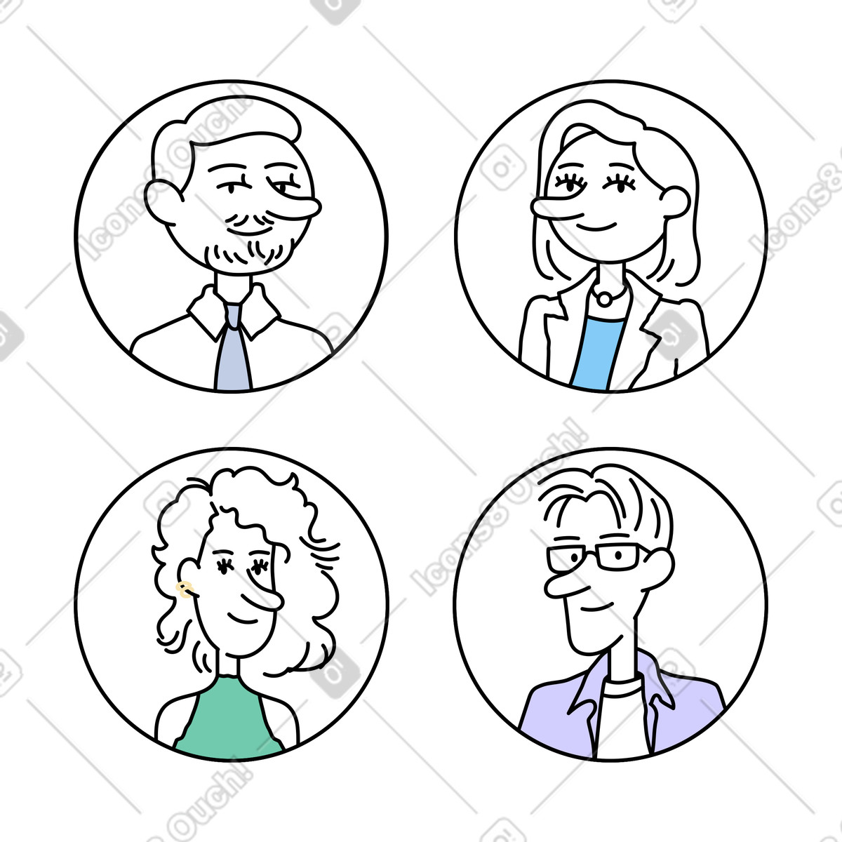 Simple avatars in circle frames, Social media profile picture set-Illustration im Notes-Stil als Download PNG, SVG