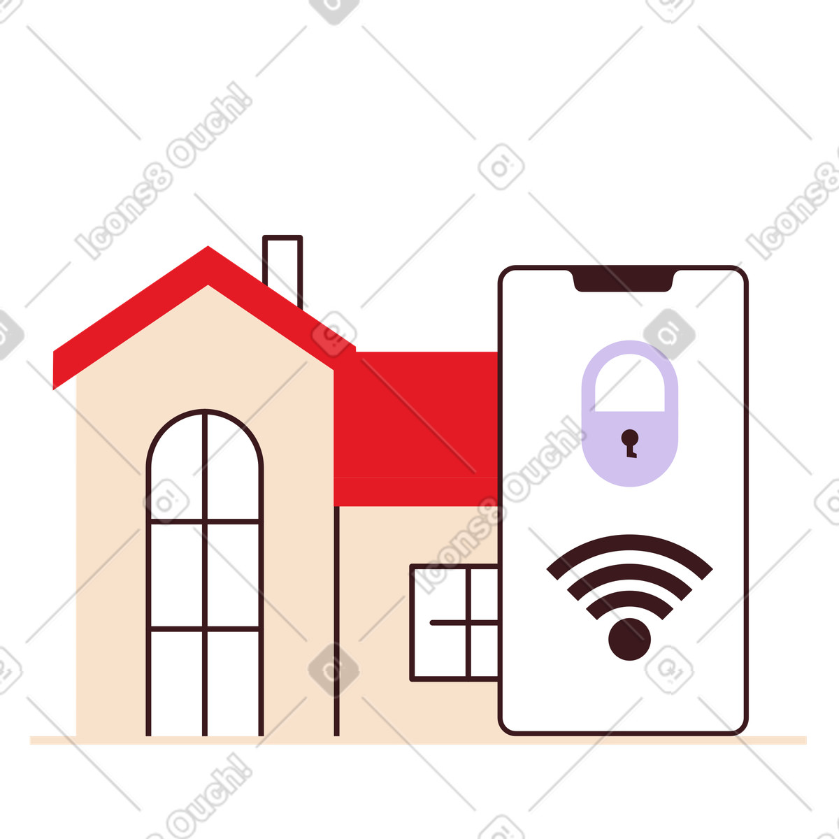 Smartphone and secure house, Smart home security system illustration in Folks style download in PNG, SVG