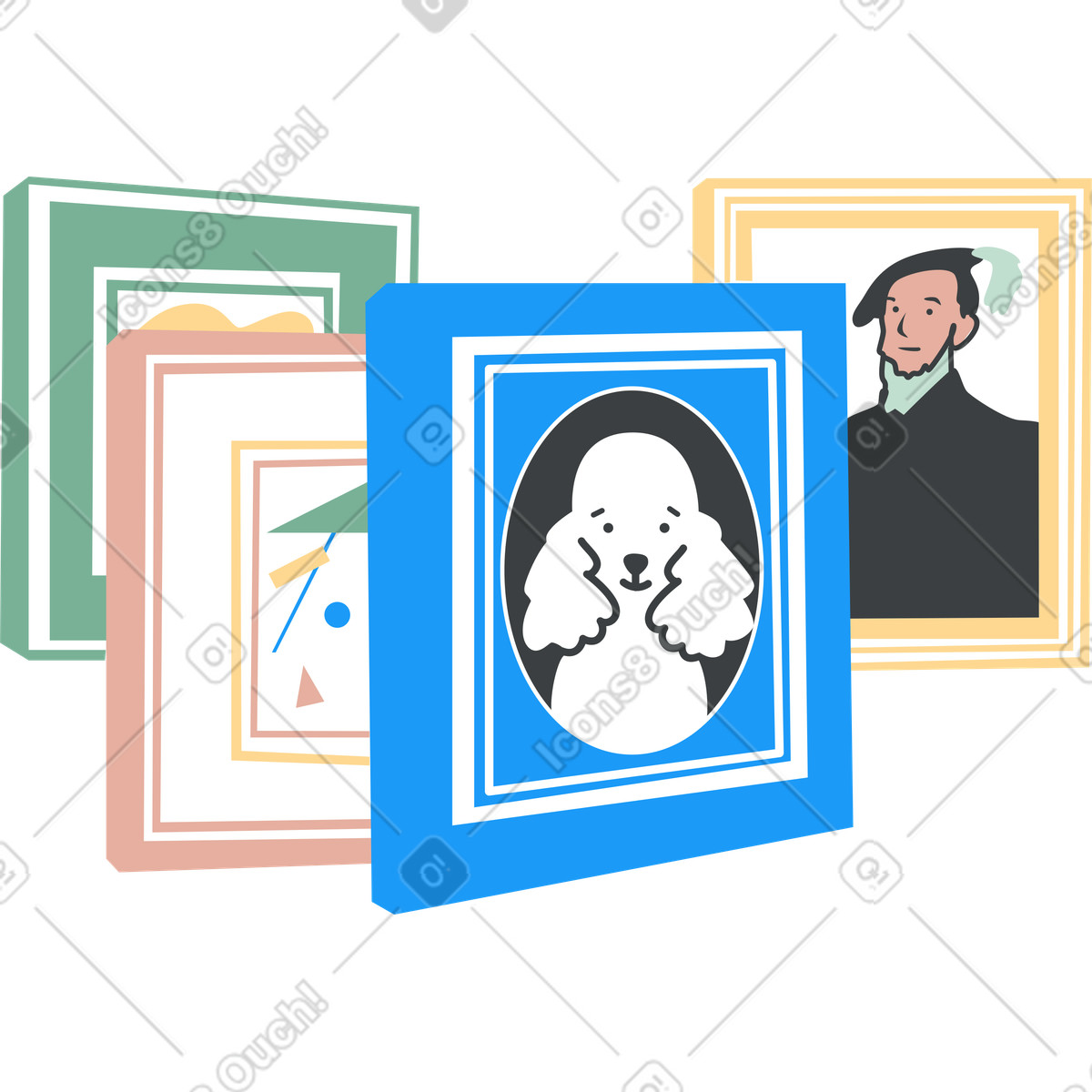 Kiddo スタイルの 4 つの異なる額入り絵画 のイラストをPNG、SVG形式でダウンロード