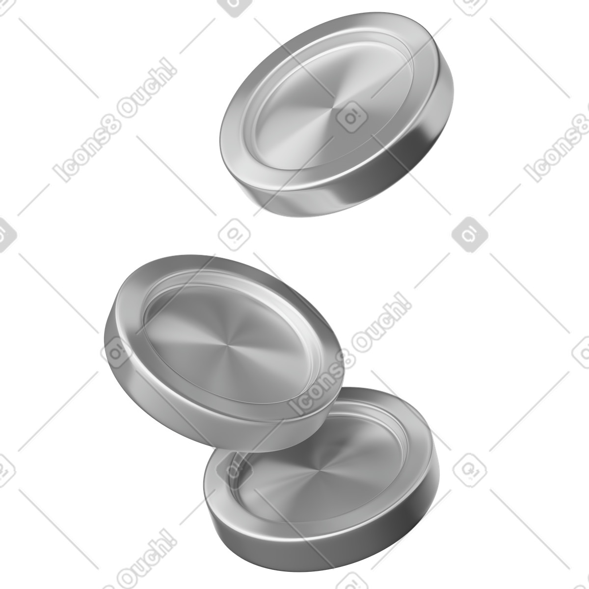3D Plastic スタイルの Coins falling metallic discs symbolizing cash flow and investment のイラストをPNG、SVG形式でダウンロード
