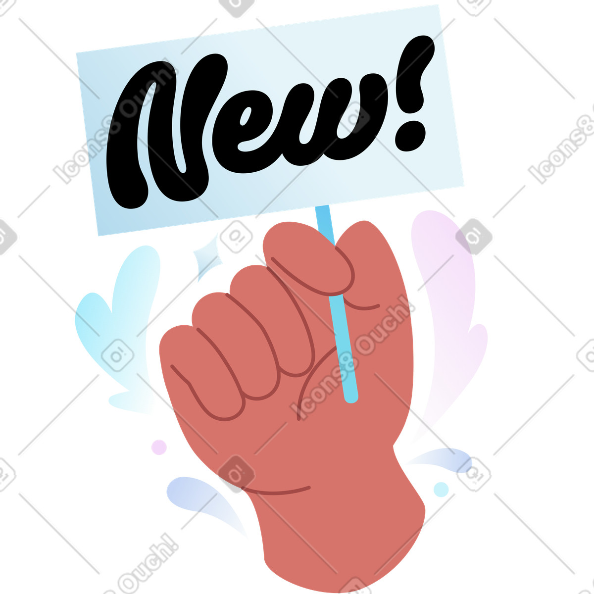 Ilustración Hand holding new sign, Product launch announcement en estilo Airy a descargar en PNG y SVG