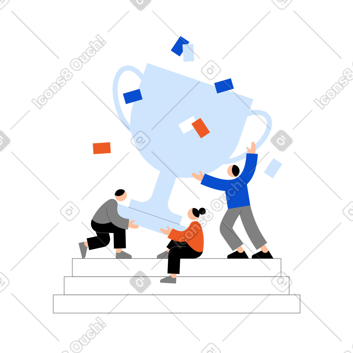 Illustration Les jeunes soulèvent la coupe du vainqueur dans le style Tiny à télécharger aux formats PNG, SVG
